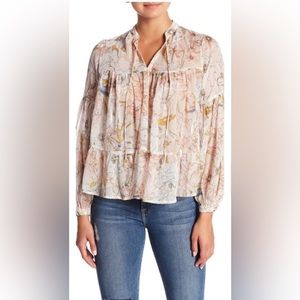 Lucky Brand Tiered Floral Print Long Sleeve Lightweight Top Size Medium